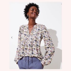 LOFT Petite Floral Tie Neck Blouson Top